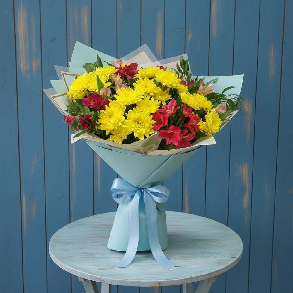 Букет цветов из: Альстромерии и Хризантемы в Ачи-су