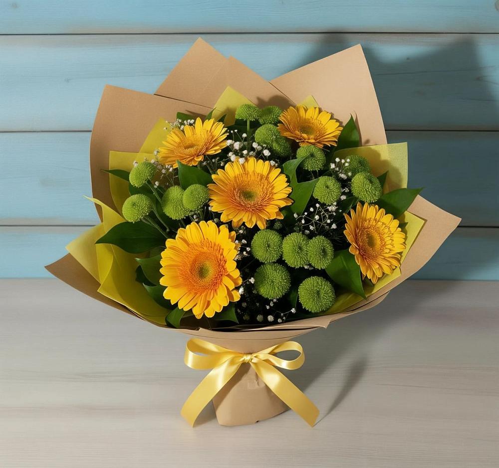 Букет цветов из: Герберы и Хризантемы в Ачи-су