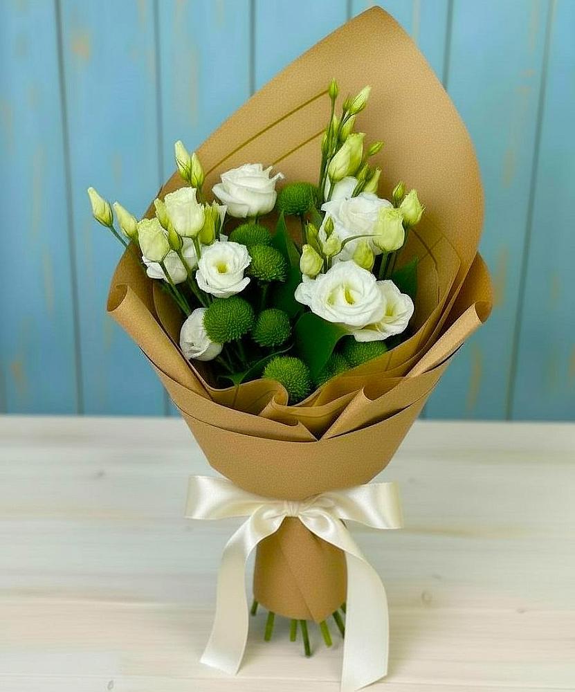 Букет цветов из: Хризантемы и Лизиантусы в Ачи-су