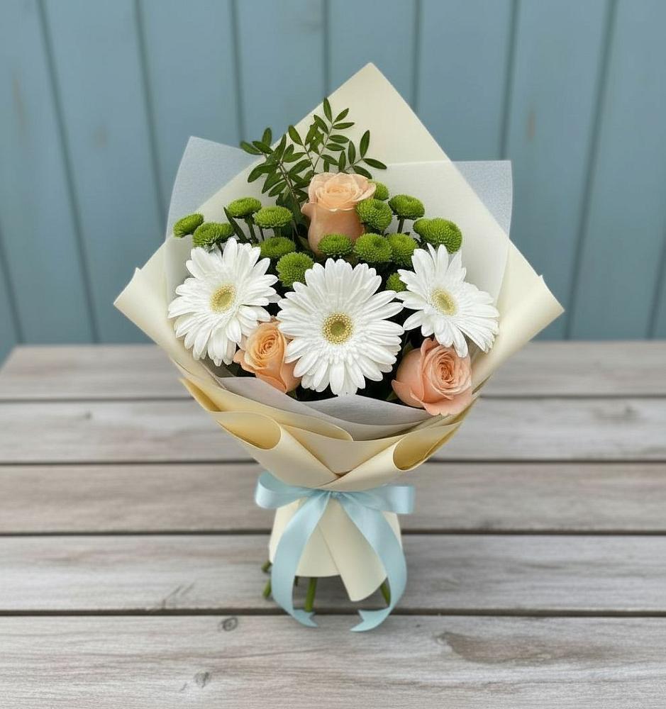 Букет цветов из: Герберы, Розы и Хризантемы в Ачи-су