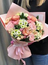 Букет нежные объятья в Ачи-су Букет цветов из: Гвоздики, Розы и Хризантемы в Ачи-су