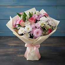 Букет цветов из:  Хризантемы, Альстромерии и Розы #REPLACE_PRED# Ачи-су