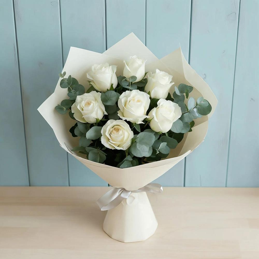 Букет Белые розы в Эвкалипте в Ачи-су