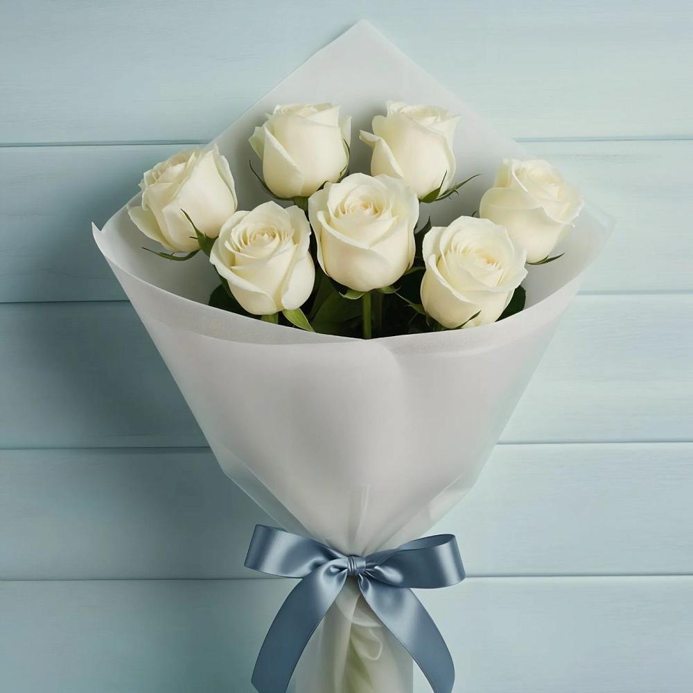 Букет 7 Белых роз Эдлесс Лав в Ачи-су
